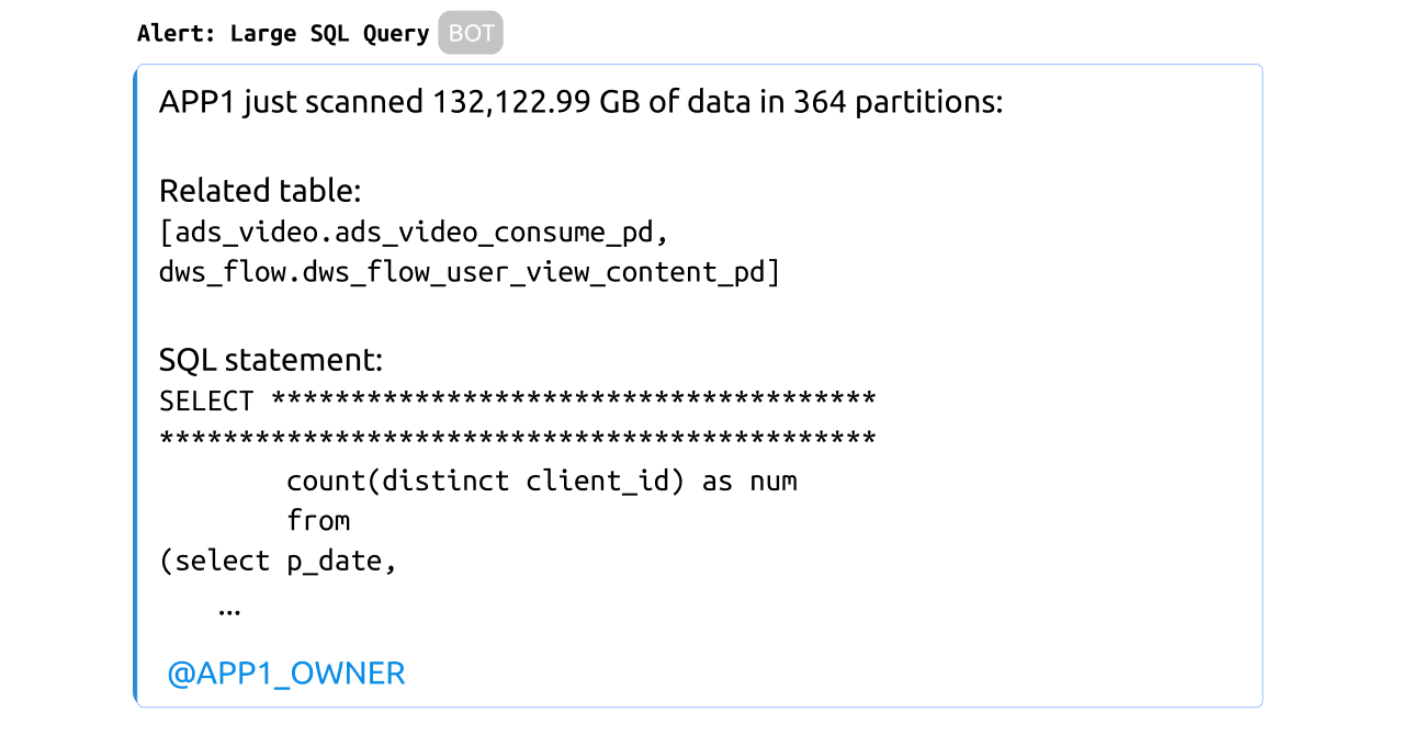 A large SQL query alert